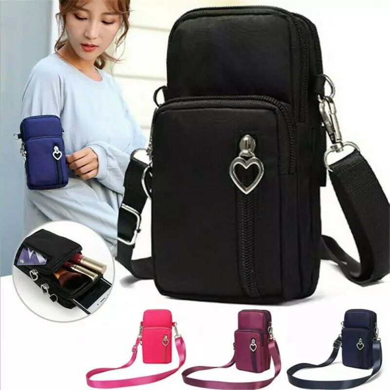 JS_Tas HP Selempang Wanita Lokal Mini Heart Zipper L Size/ Mini Sling Bag ko