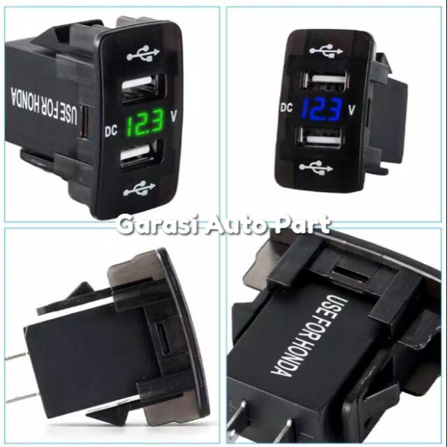 Charger Mobil 2 Port USB Voltmeter Honda Jazz Brio Mobilio CRV City Freed
