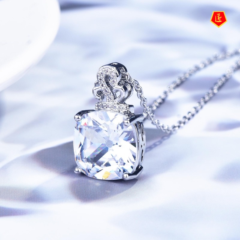 [Ready Stock]Square Diamond Necklace Female Pt950 Zircon Pendant Light Luxury Minority