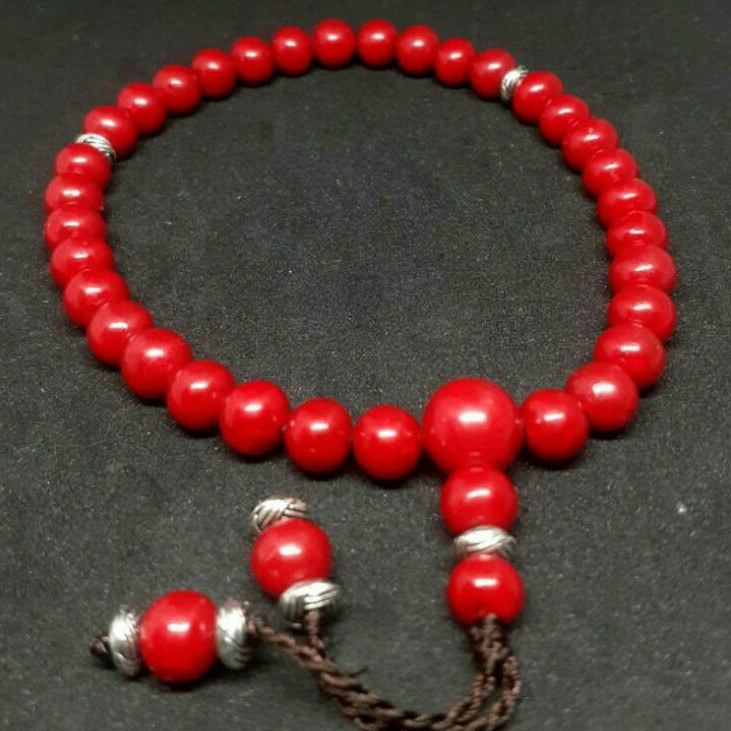 Tasbih 33Butir Batu Merah Marjan Asli/Natural 100%