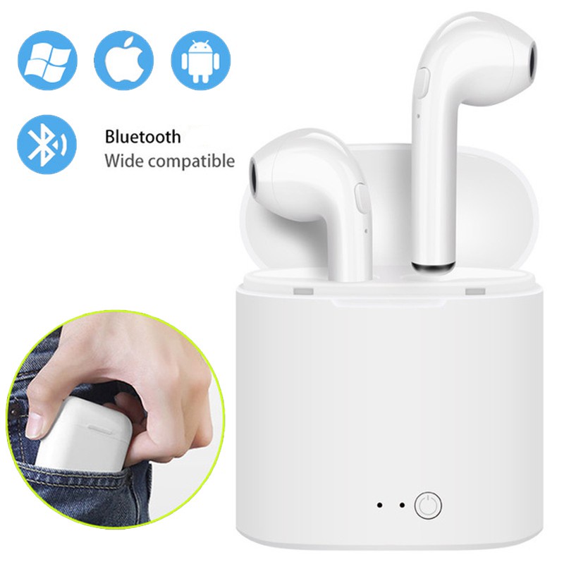 [READY] HEADSET WIRELESS BLUETOOTH MODEL I7S WHITE FREE CHARGER