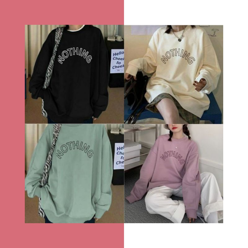 SWEATER TEXT NOTHING || SWEATER WANITA TEBAL