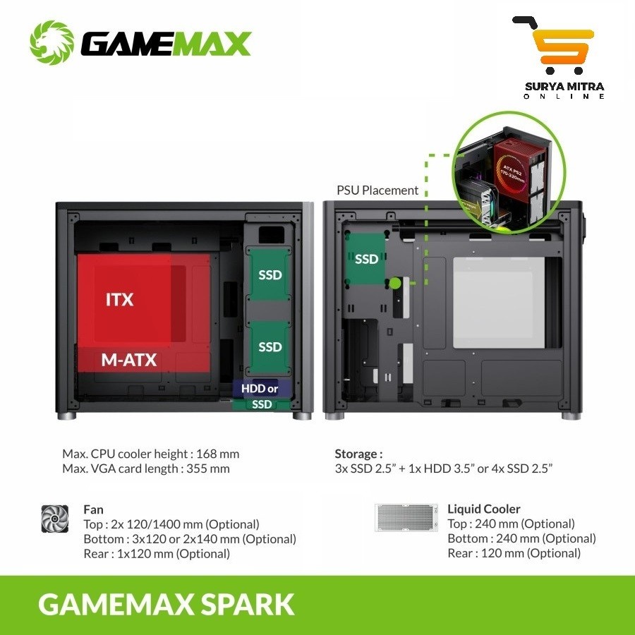 GameMax Spark Black M-ATX Desktop Gaming Computer Case