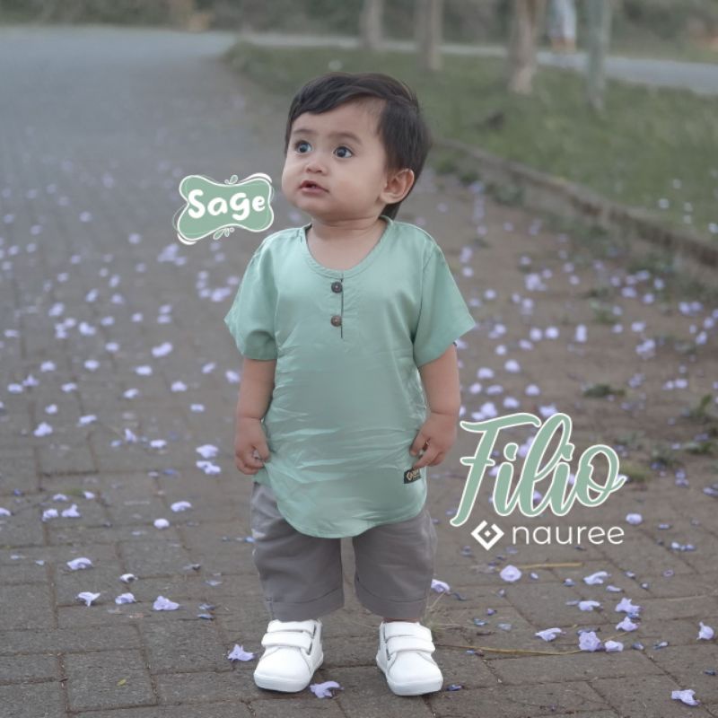 Nauree - Setelan Baju Bayi Filio Set Anak Laki Laki Casual Bahan Rayon Ukuran S M L  Usia 6 Bulan Sampai 6 Tahun Warna Peach Khaki Biru Kualiitas Premium Lembut Adem Untuk Jalan Jalan Polos Berkancing Celana Panjang Lembut Modern