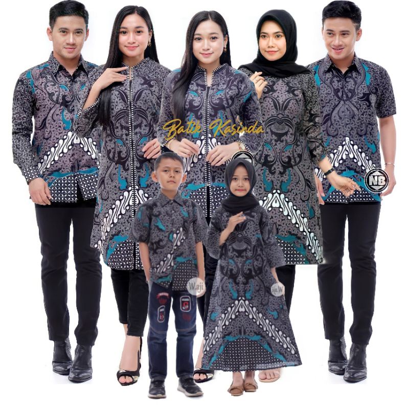 Batik Couple keluarga Sania Ruffle Ori ndoro jowi TERMURAH motif dimensi abu