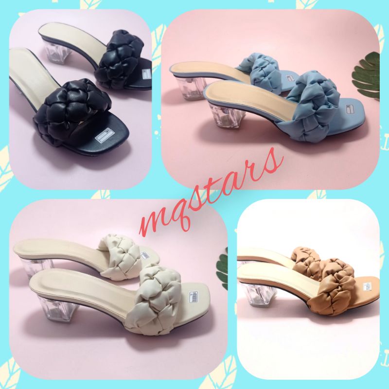 mqstars-Sandals Heels Wanita Kepang Hak Kaca 3 cm