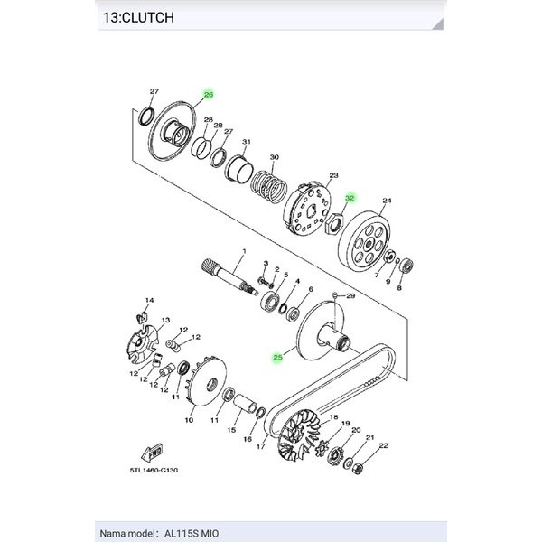 pully puli MIO lonceng cowo cewe secondary fixed sheave comp sliding sheave nut set MIO 5TL series