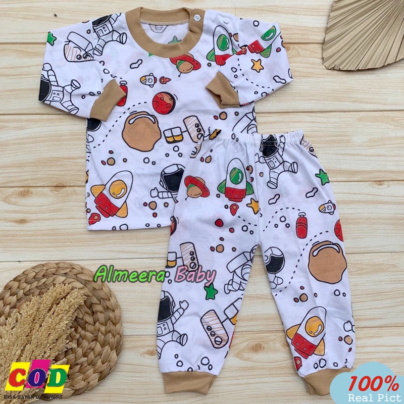 Setelan Baju Bayi Lengan Panjang Laki Perempuan Motif Astronot Usia 3-12 Bulan Almeera Baby and Kids