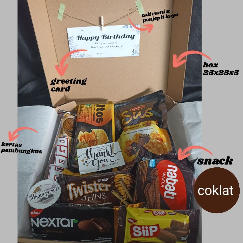 SNACK BOX (WAJIB ORDER BUBBLEWARP) SNACK ULTAH/ LEBARAN/ IMLEK/  NATAL/ HAMPERS SNACK