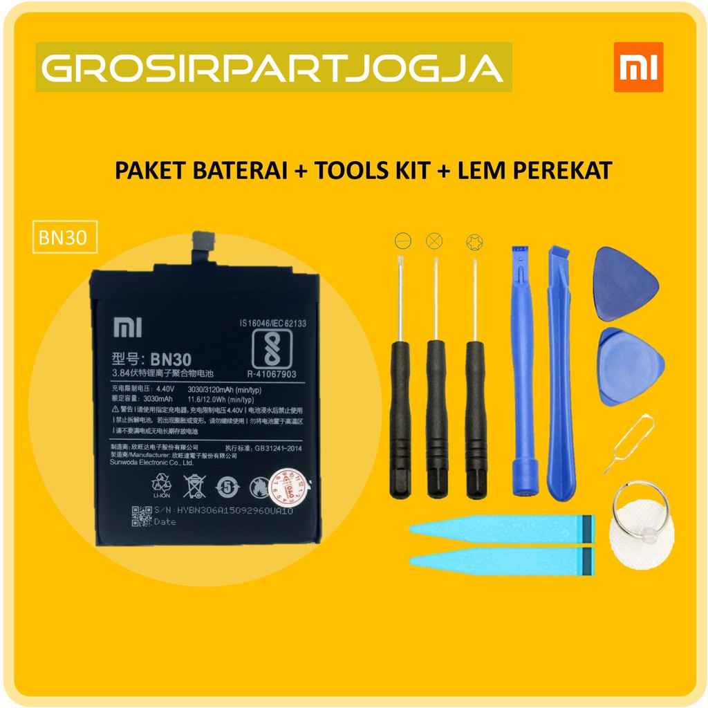 PAKET BATERAI XIAOMI REDMI 4A + TOOLS KIT + LEM PEREKAT - BN30