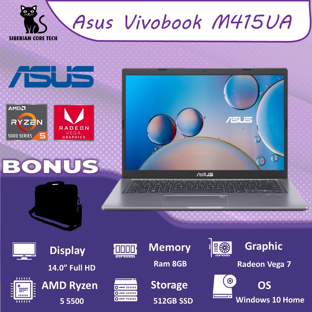 ASUS VIVOBOOK M415UA Ryzen 5 5500 Vega7 16GB 512SSD WIN 10 14