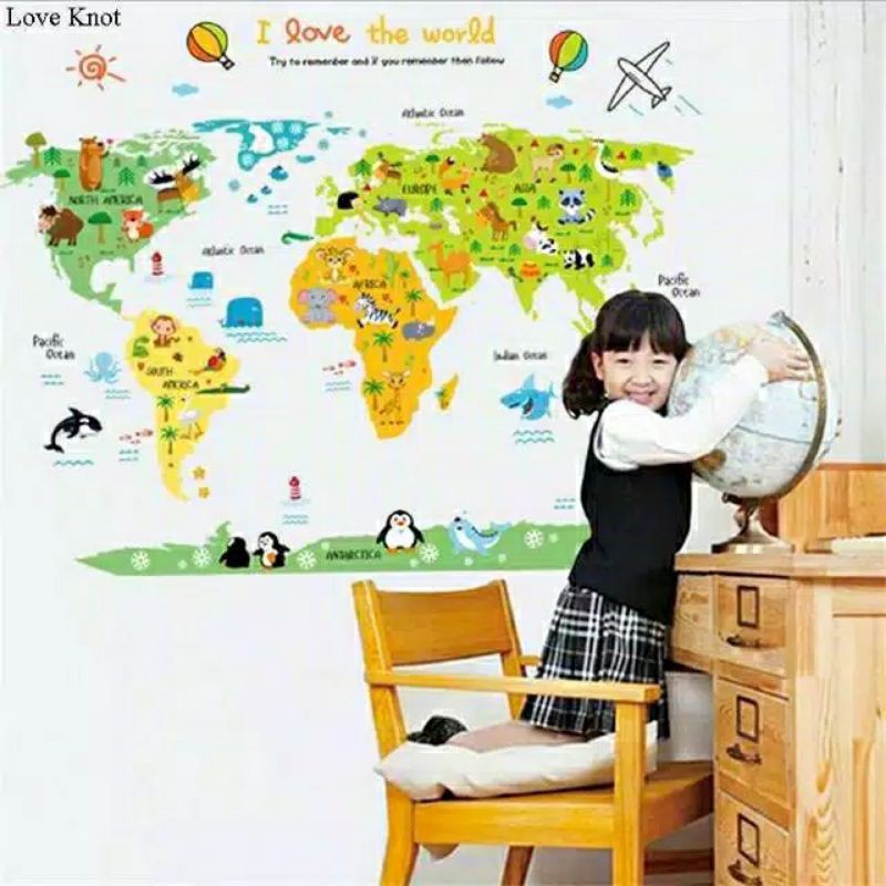safari animal world map Wallsticker wall sticker stiker dinding giood  god