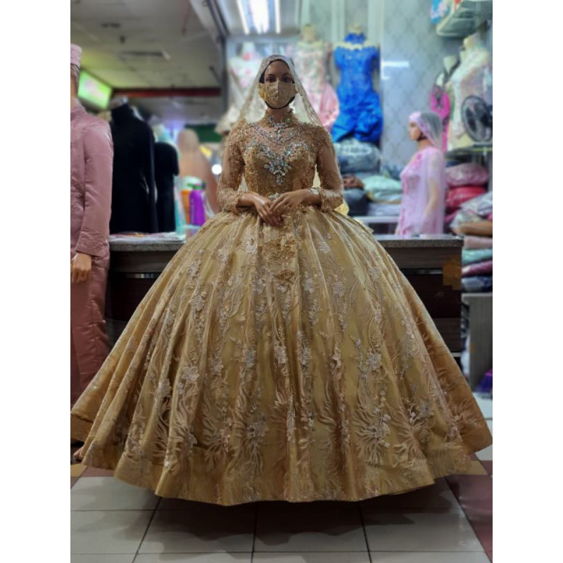 GAUN BARBIE CANTIK BELIMBING SUPER MEWAH  BEREKOR/BAJU PENGANTIN MODERN/GAUN WEDDING PAYET FUL