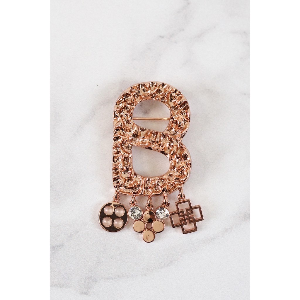 Buttonscarves Textured Brooch with Charm Rose Gold