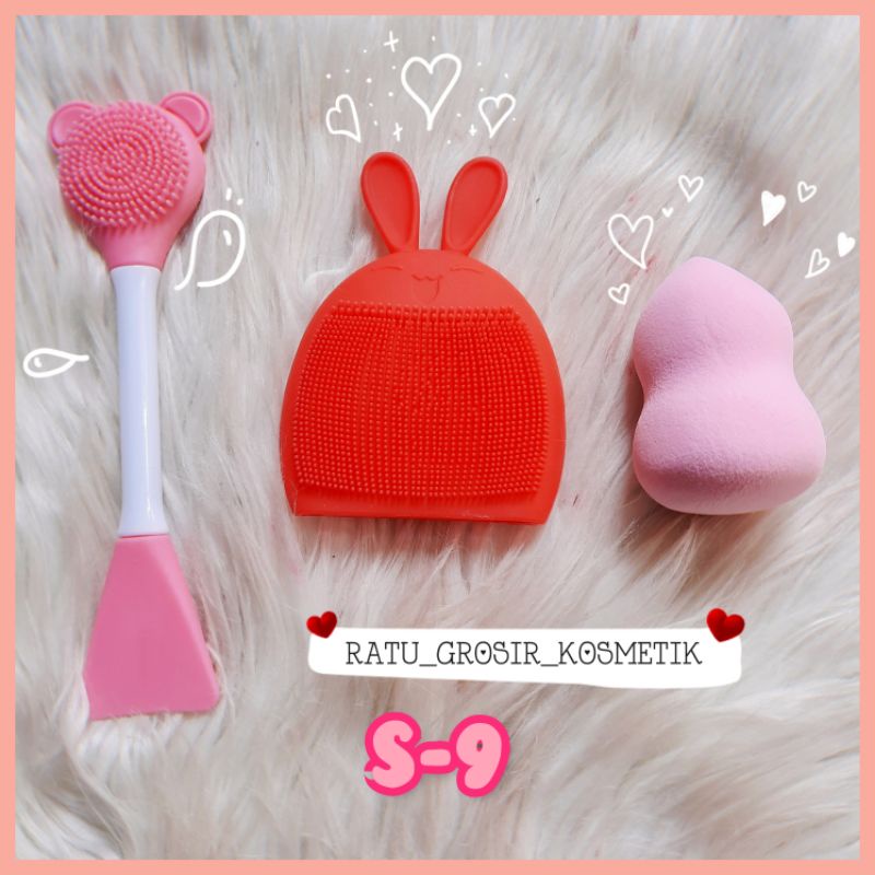 PROMO!!!SET SILIKON PEMBERSIH WAJAH/SILICONE FACE WASH+SPATULA MASKER+BEAUTY BLENDER