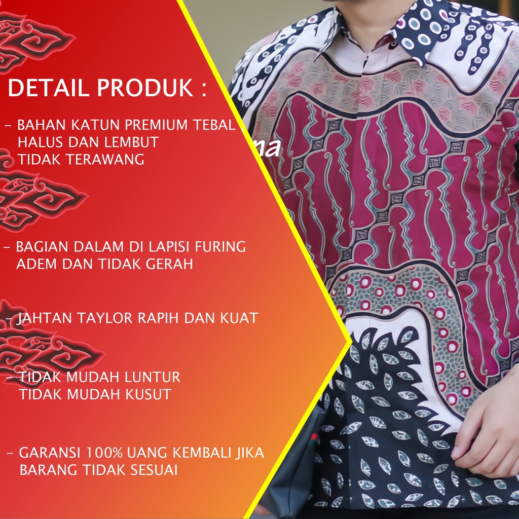 BATIK LENGAN PENDEK PRIA REGULAR MODERN PREMIUM FULL FURING ORIGINAL PRODUKSI BATIK ALUNA PD 016