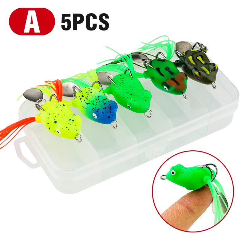 5pcs Umpan Pancing Soft Bait Bentuk Katak Mata 3D Bahan Plastik Ukuran 3cm / 4.2g