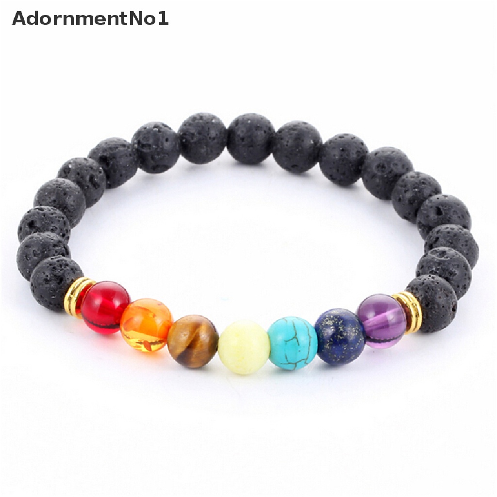 (AdornmentNo1) 1pc Gelang Tangan Wanita Manik Batu Lava Rock 7 Batu Chakra Reiki