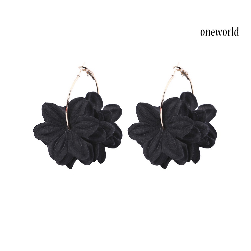 OW@ Fashion Women Flower Pendant Big Circle Drop Hoop Earrings Statement Jewelry