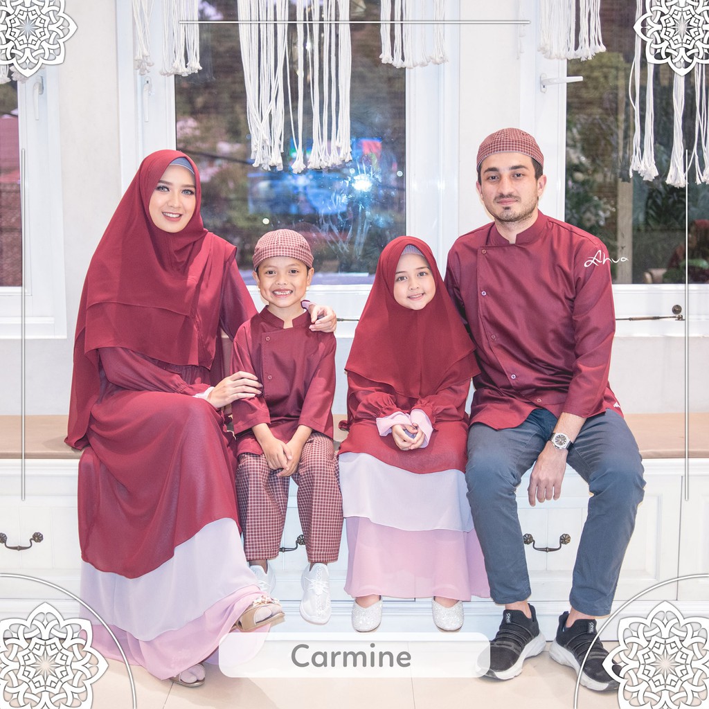 Sarimbit Keluarga Gamis & Koko warna Carmine/Merah (Saba Sabrina Family Set by Aahva)