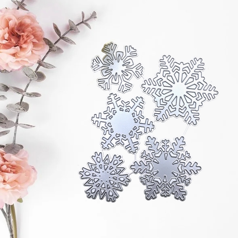 Cetakan Stensil Cutting Dies Motif 5 Snowflake Natal Bahan Metal Untuk Scrapbook / Craft DIY / Embossing