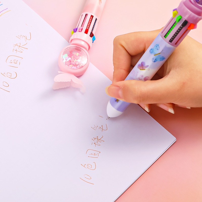 Bolpen Tekan Multifungsi Motif Kartun Kupu-Kupu Multi Warna Untuk Stationery Pelajar Butterfly
