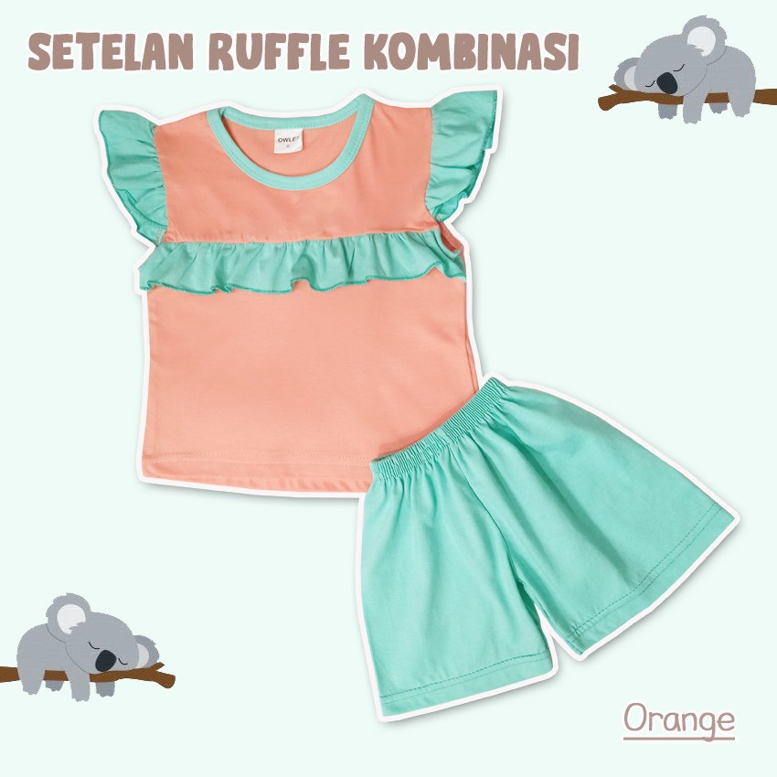 Owlet - setelan ruffle set POLOS / setelan anak perempuan polos