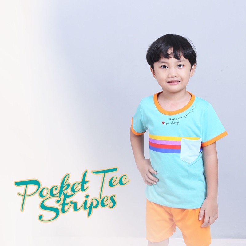 GUMKIDS SETELAN KAOS ANAK TSHIRT POCKET TEE STRIPE / BAJU ANAK SET MOTIF GARIS