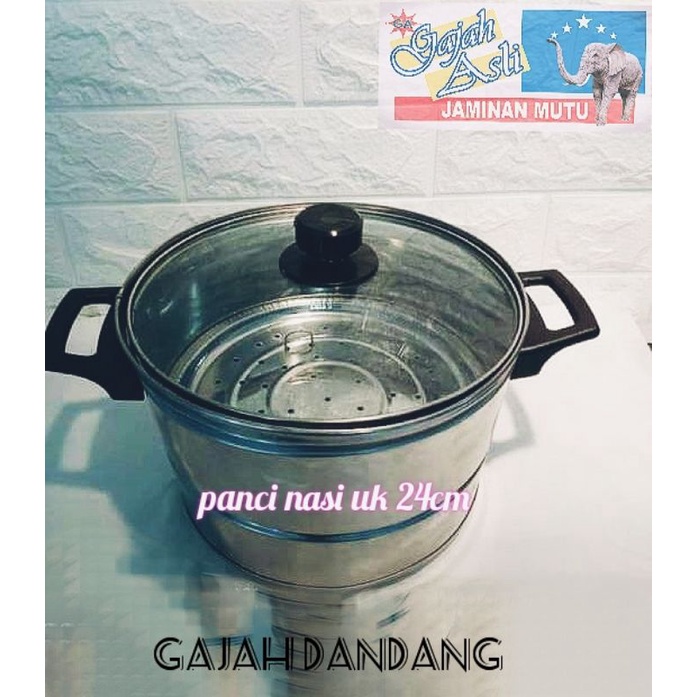 panci kukus nasi tutup kaca UK 24cm