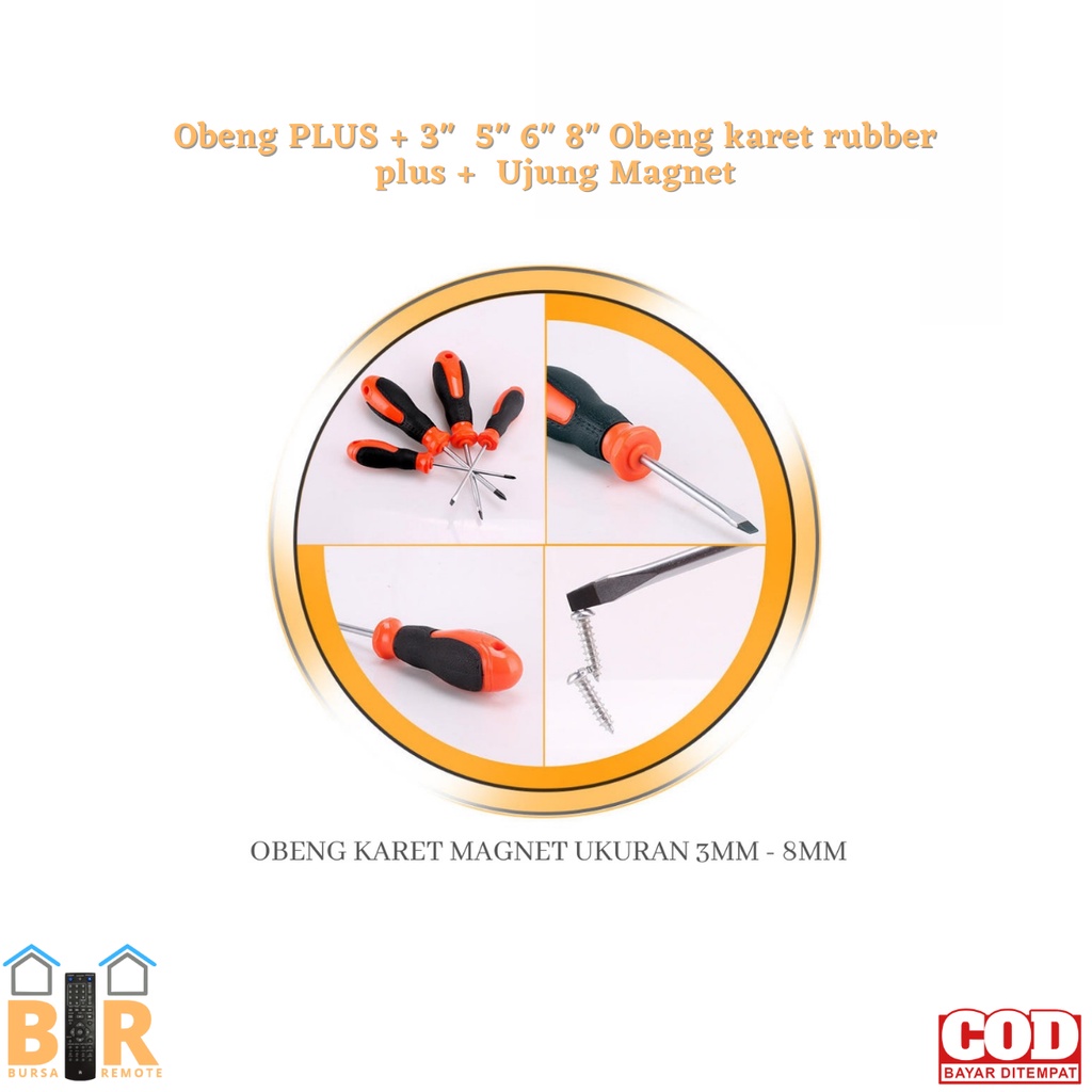 Obeng Magnet Handle Gagang Karet Plus Minus Diameter 3MM - 8MM