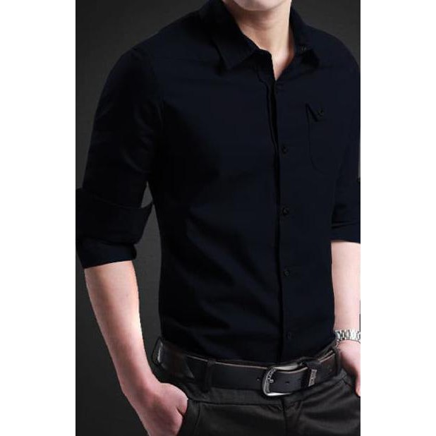 Baju HEM atasan Pria SIZE XL MILER ARMY warna HITAM Slimfit keren