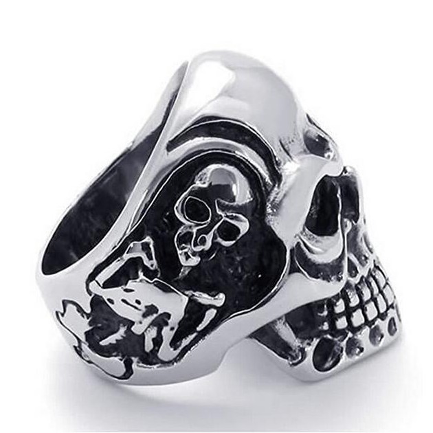 SEUSUK Cincin Tengkorak Silver Gaya Gothic Vintage untuk Biker Pria