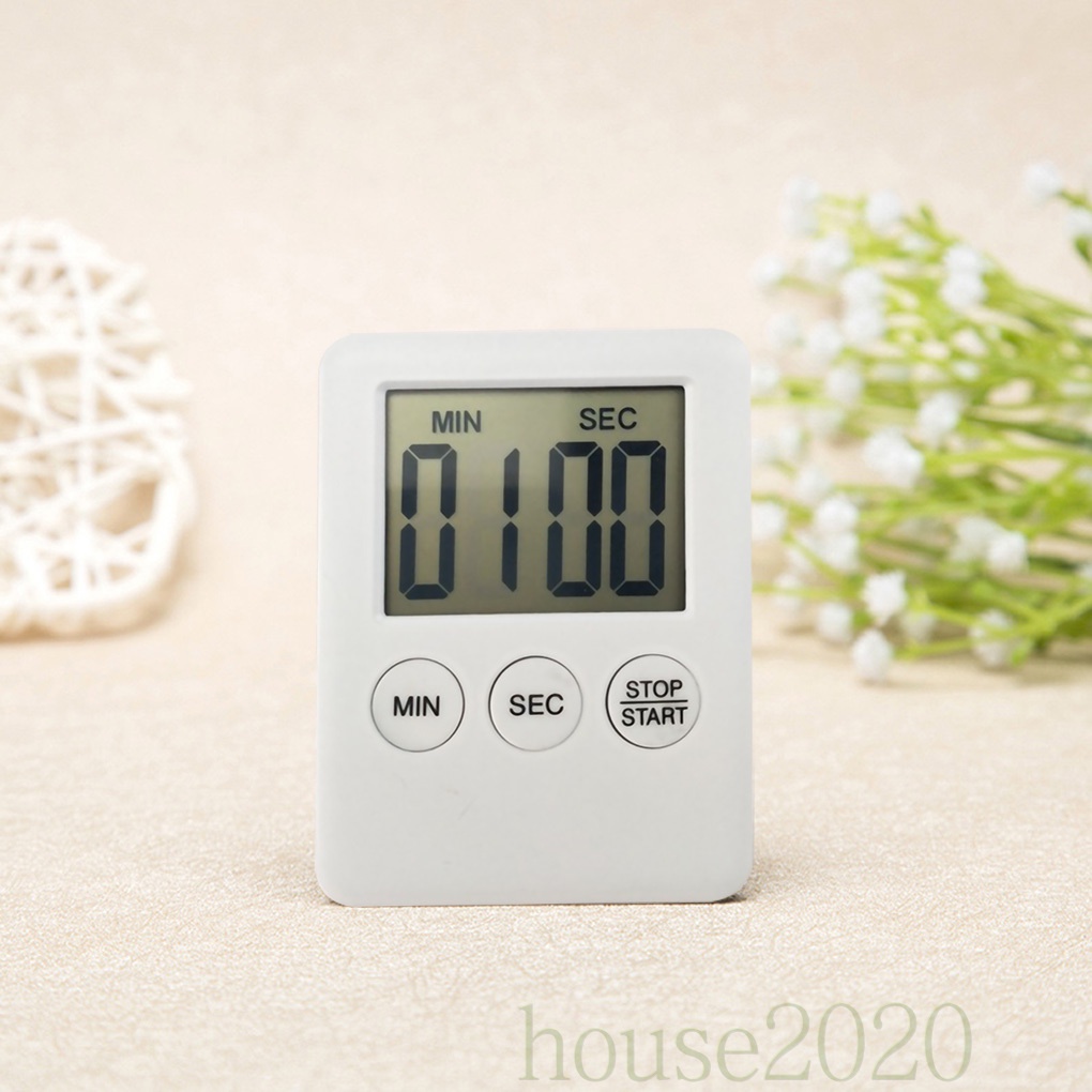 [HOUSE2020]Digital Cooking Timer LCD Display Baking Countdown Alarm Button Operation Kitchen Timer, White