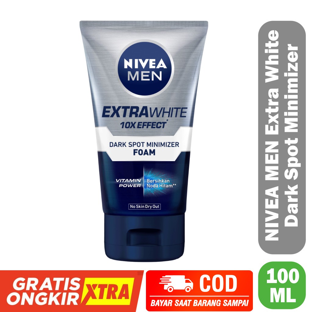 NIVEA MEN Extra White Dark Spot Minimizer Facial Foam - 100 ml Face Wash Sabun muka cowok