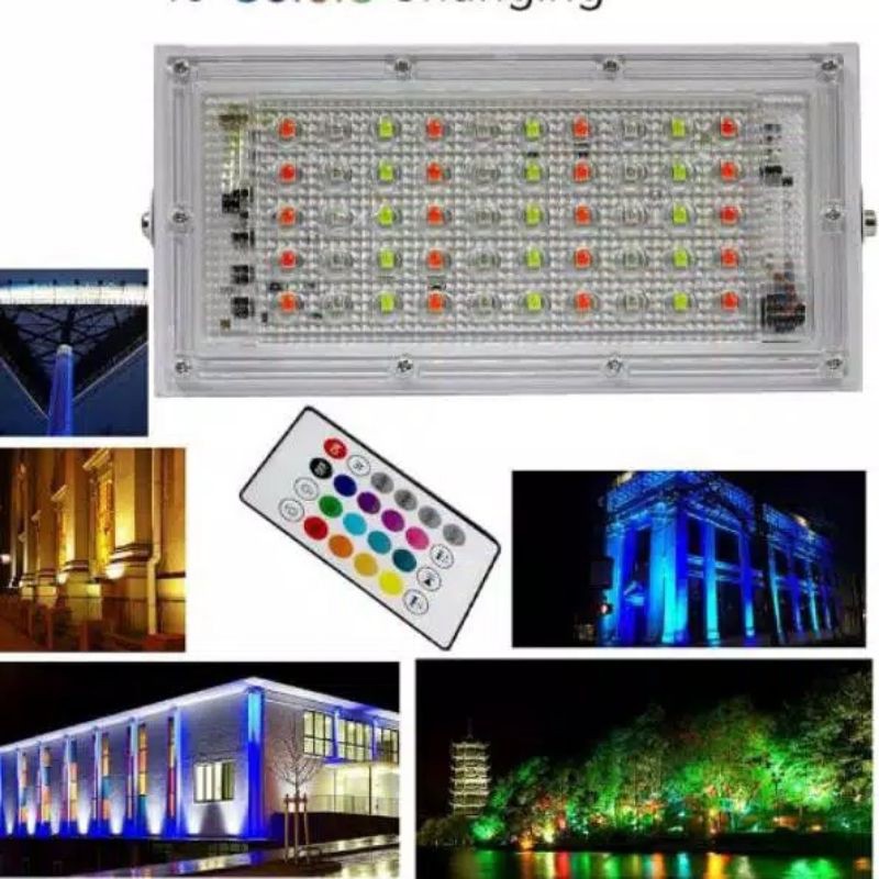 Lampu tembak LED .RGB (warna warni )+remot. 50watt.