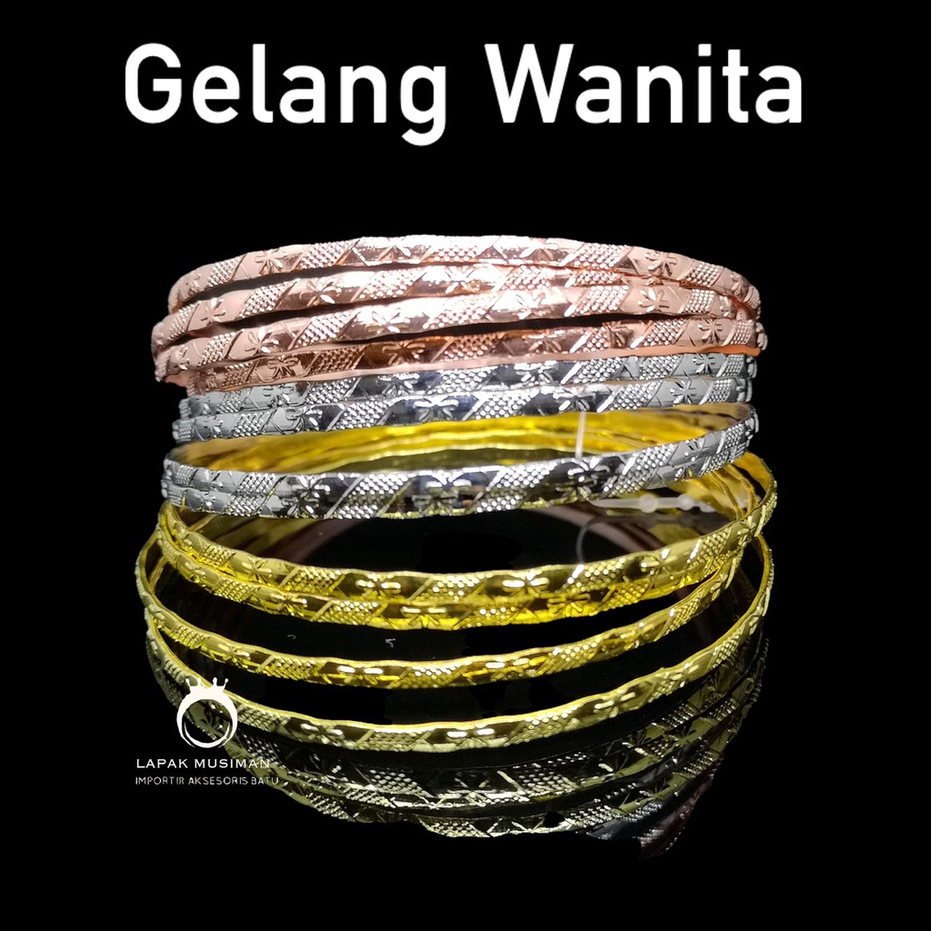 [Bayar di Tempat] Gelang Keroncong Wanita Warna Emas Isi 6 Pcs