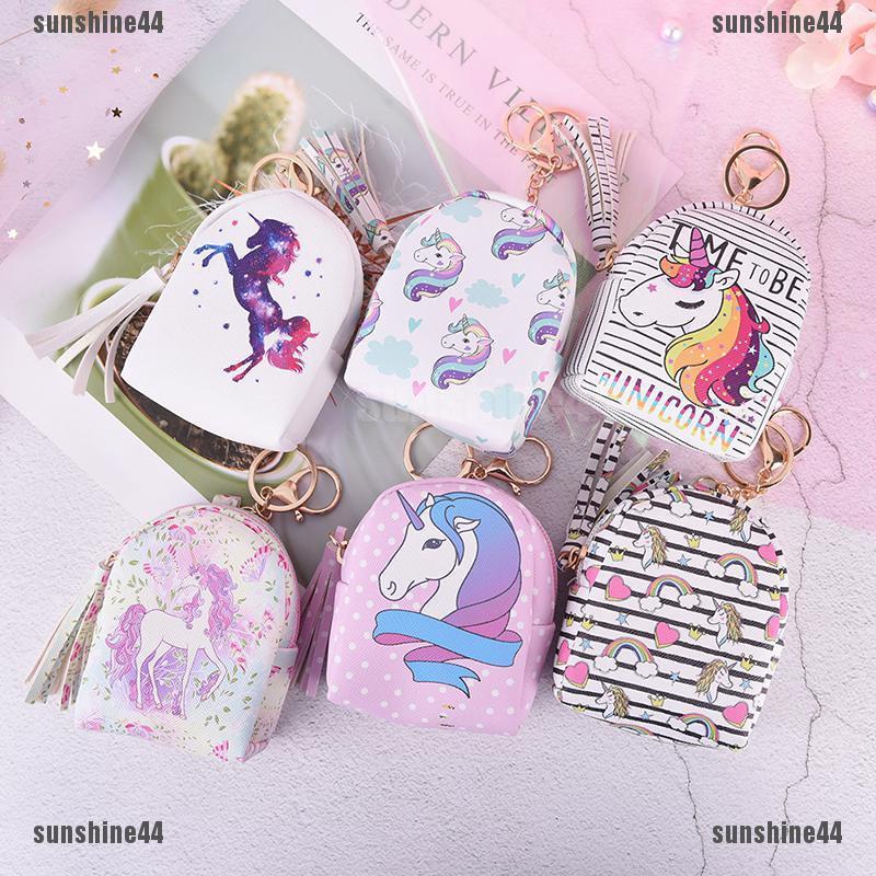  Dompet  Koin  Mini Model Unicorn Bahan PU dengan Gantungan 