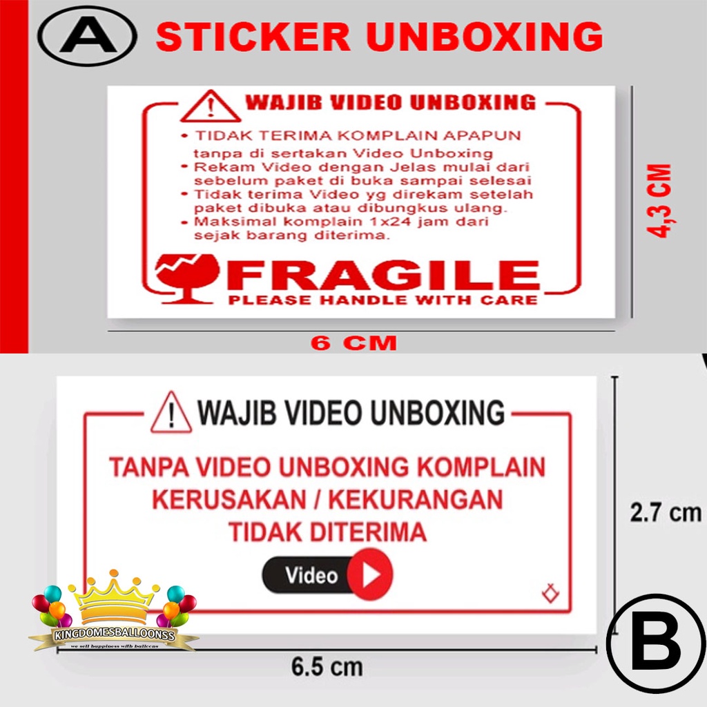 

Sticker Video Unboxing / Sticker Fragile Pecah Belah ( Type A isi 18 ) ( Type B isi 24 )