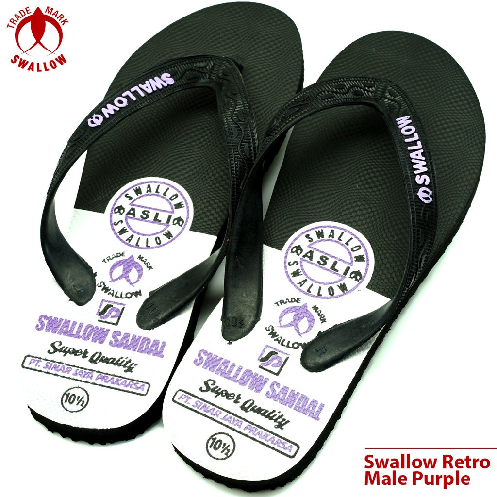 Sandal Swallow Retro Male Pria Laki-Laki Cowok Hitam Sendal Swalow Jepit 9,5 - 11 38 39 40 41 Karet 