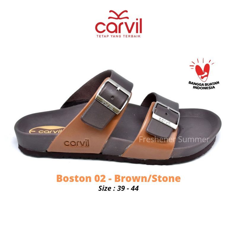 Carvil Boston 02M - Sandal Carvil Selop Slop Slide Casual Pria Dewasa Original - Brown/Stone