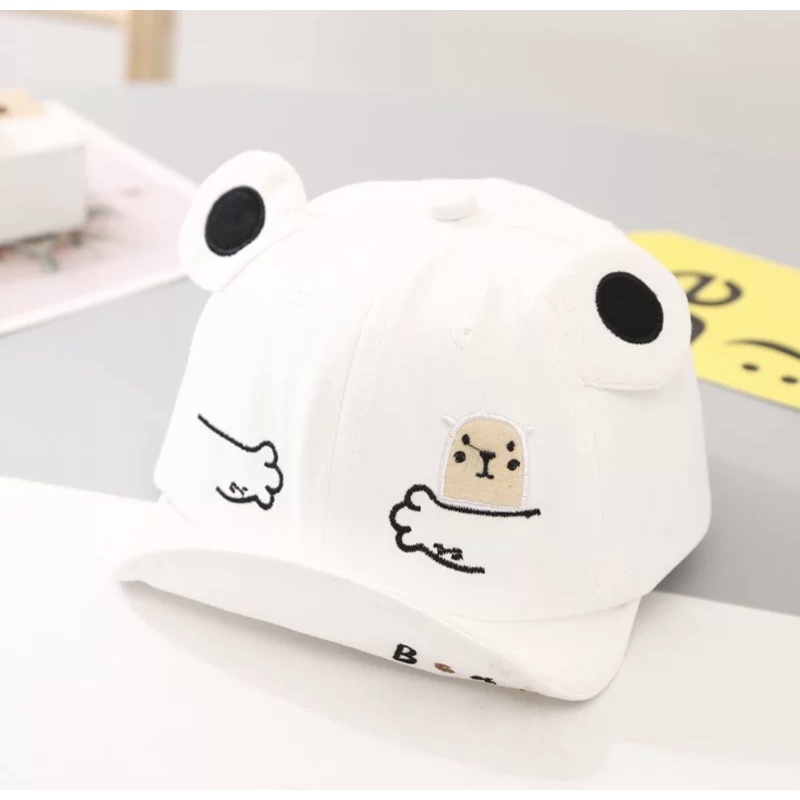 Topi Anak Bayi Balita Import Model HUG Bear Untuk Anak Laki Laki Anak Perempuan/ Baby Baseball Hat-Putih