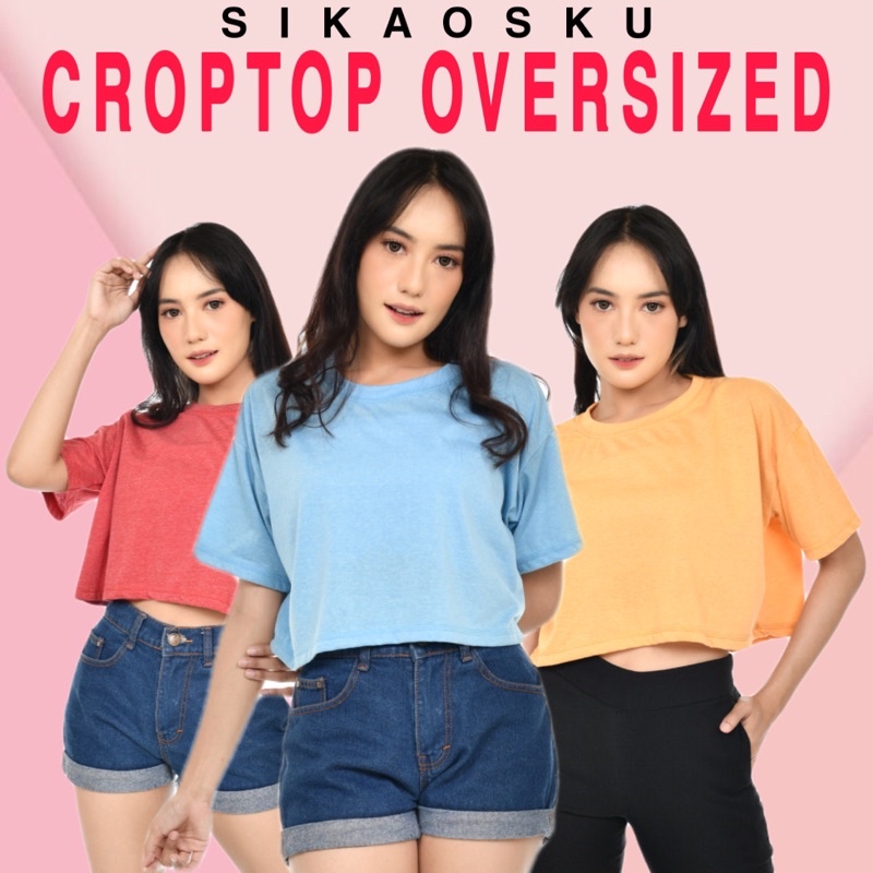 CROP TOP OVERSIZE WANITA ATASAN CROP TEE