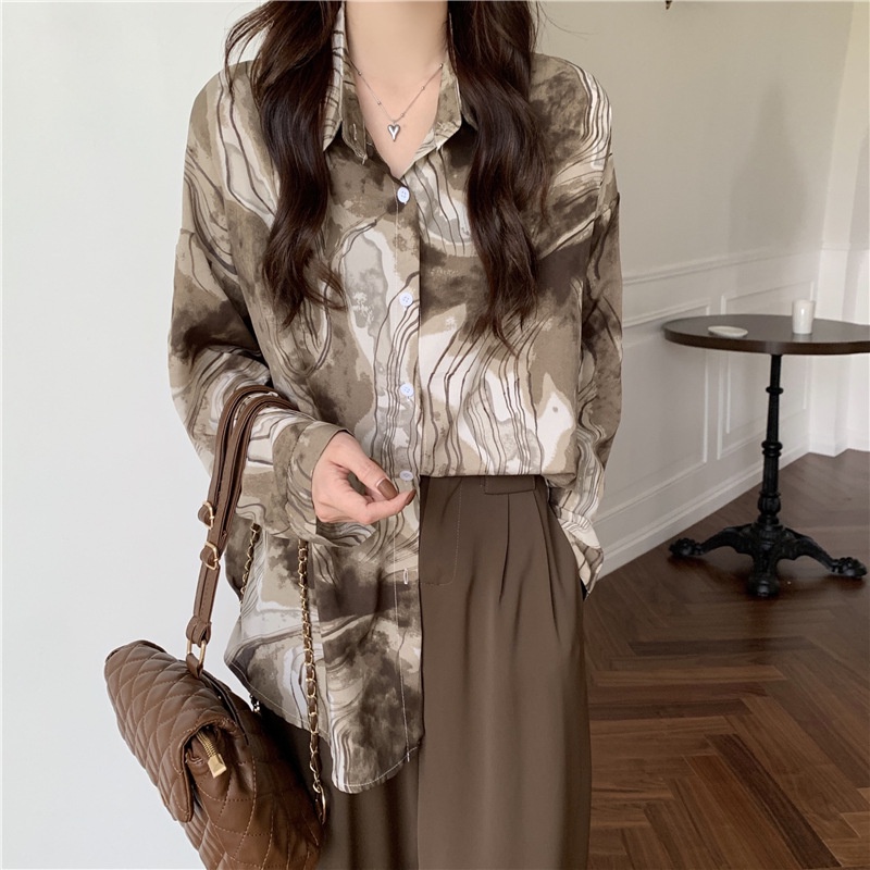 MOOGU ♡ Kemeja vintage lengan panjang atasan wanita