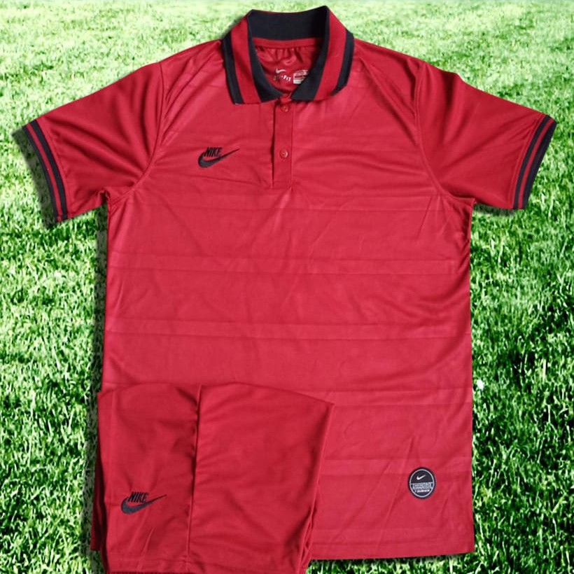 Setelan Futsal Baju Jersey kaos Kostum Seragam Tim Futsal Kerah Drifit Grade Original Waffle2 Merah