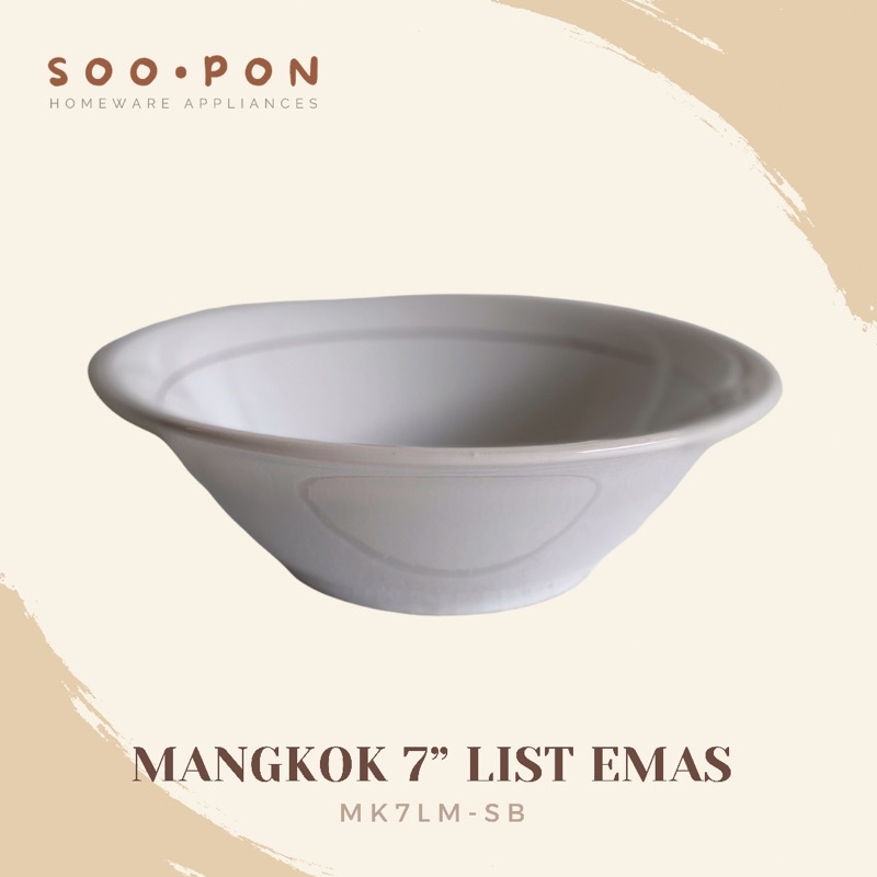 Mangkok Keramik 7 inch Polos List Emas Sunbird