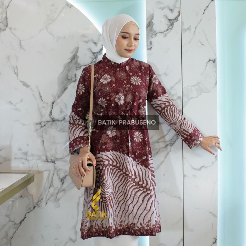 Tunik Wanita Motif Nana Maroon Batik Wanita Batik Printing Batik Prabuseno Batik Modern Batik Premiu