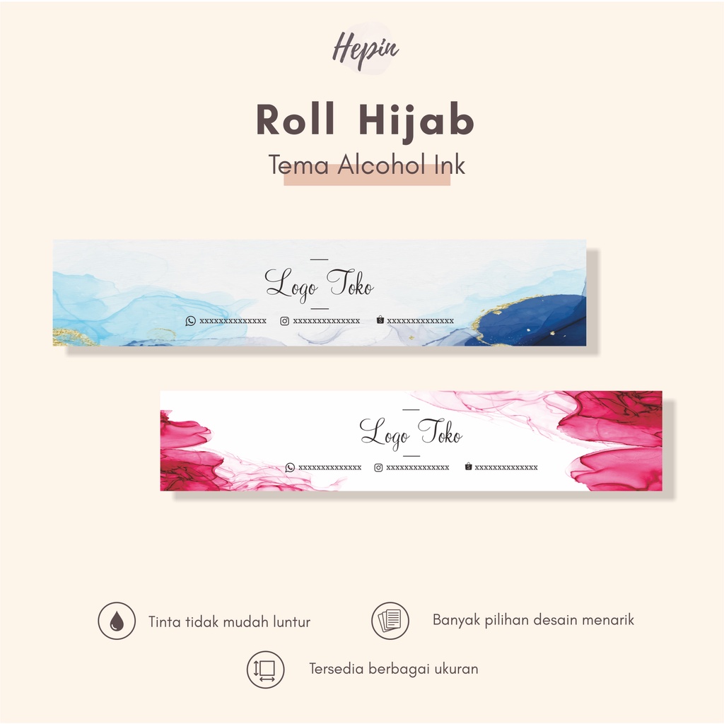 

Label pengikat/roll hijab ALCOHOL INK/roller hijab murah/bisa custom