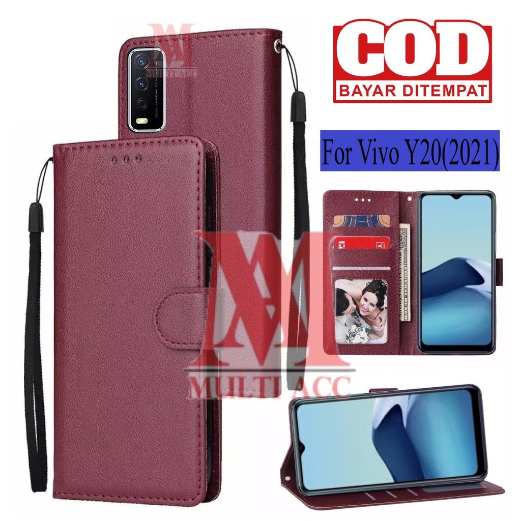VIVO Y20(2021) Leather Flip Cover Wallet Case Kulit Case Wallet Leather Flip Case