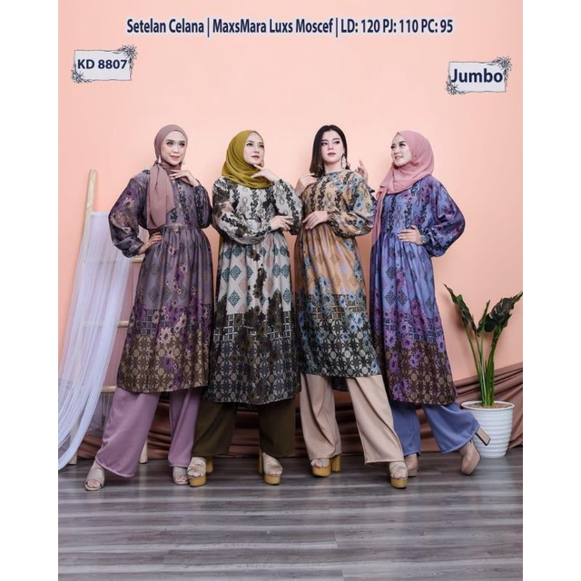 SETELAN CELANA DAN TUNIK MAXMARA JUMBO/PAKAIAN WANITA MUSLIMAH/BAJU BUSUI SYARI BIG SIZE LD 120
