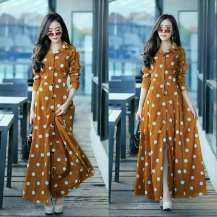 *[GLFK]  Gamis Polkadot / Gamis Wanita Terbaru / Maxi Dress Korea / Longdress / Pakaian Wanita